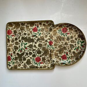 Vtg gold rose painted alcohol proof paper‎ mache tray made in Japan